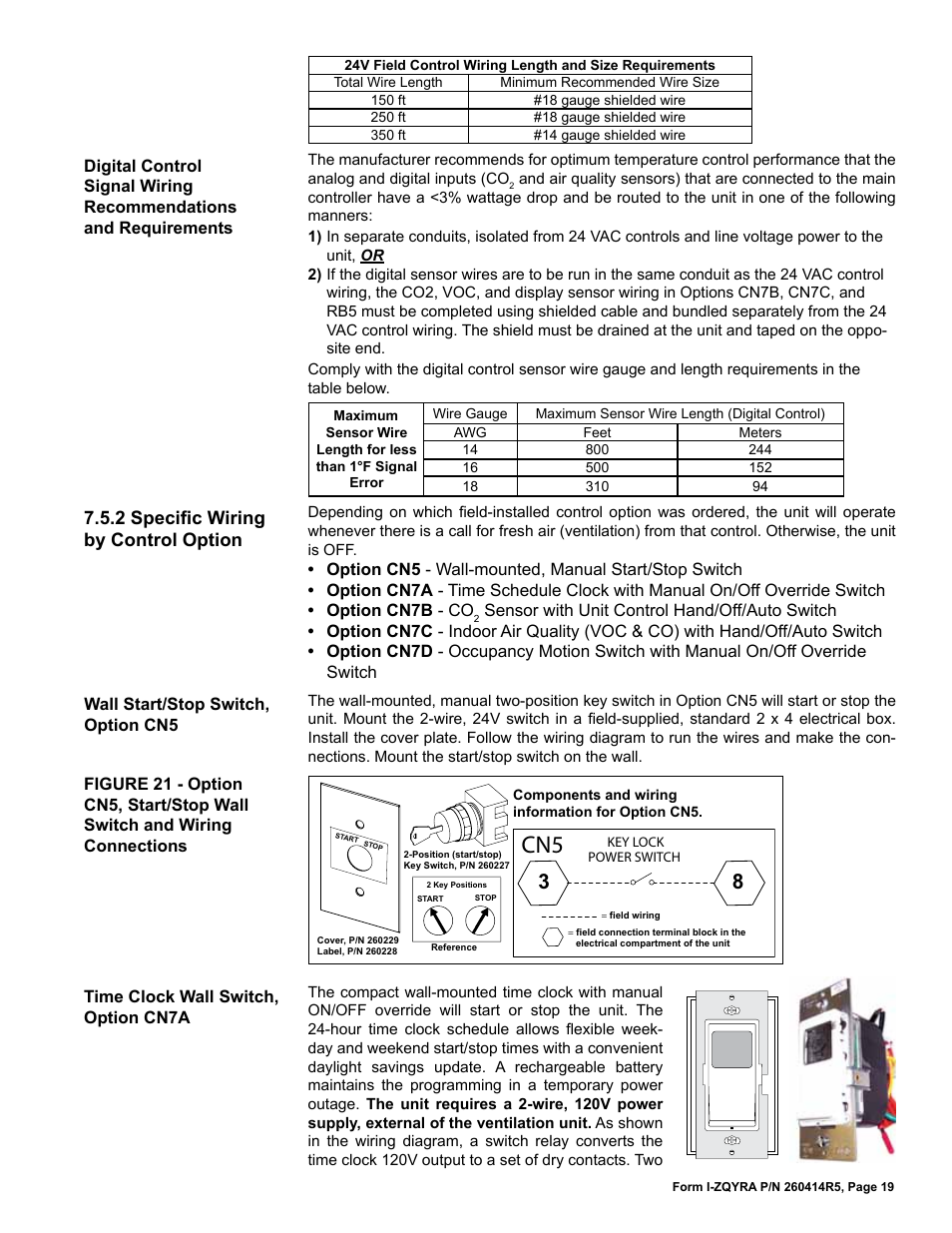 2 specific wiring by control option | Reznor ZQYRA Unit Installation Manual User Manual | Page 19 / 72
