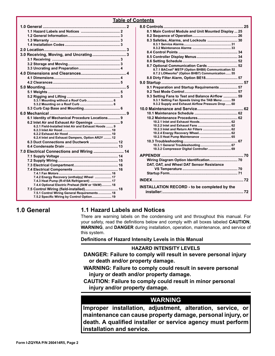 Reznor ZQYRA Unit Installation Manual User Manual | Page 2 / 72