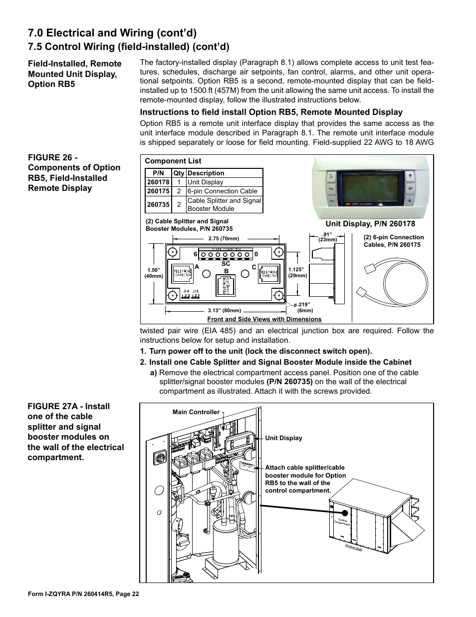 0 electrical and wiring (cont’d), 5 control wiring (field-installed) (cont’d) | Reznor ZQYRA Unit Installation Manual User Manual | Page 22 / 72