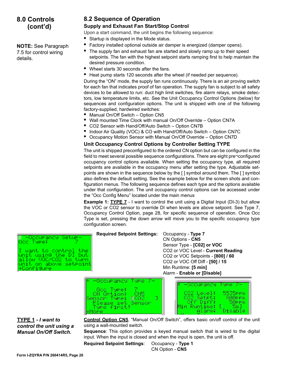 0 controls (cont’d), 2 sequence of operation | Reznor ZQYRA Unit Installation Manual User Manual | Page 26 / 72