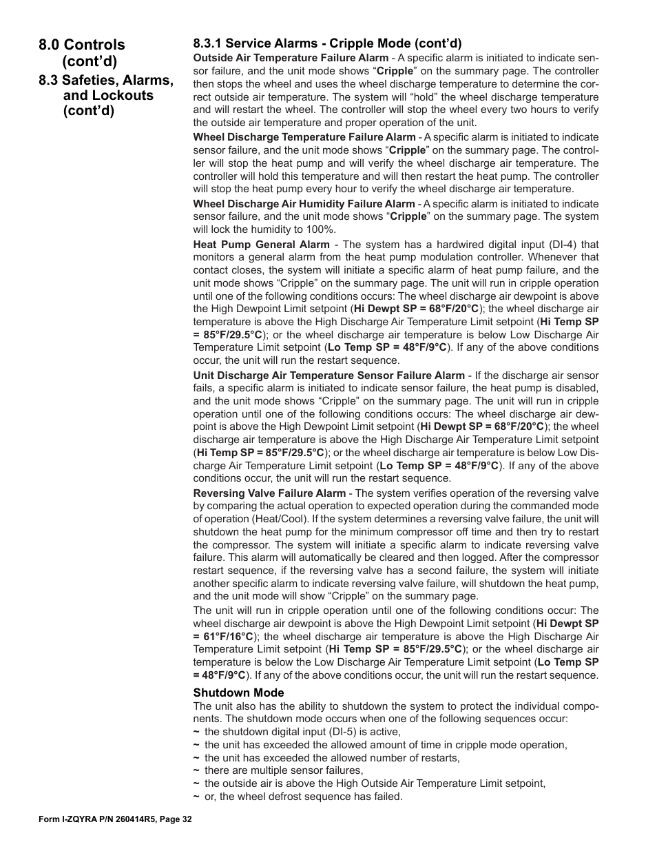 0 controls (cont’d), 3 safeties, alarms, and lockouts (cont’d) | Reznor ZQYRA Unit Installation Manual User Manual | Page 32 / 72