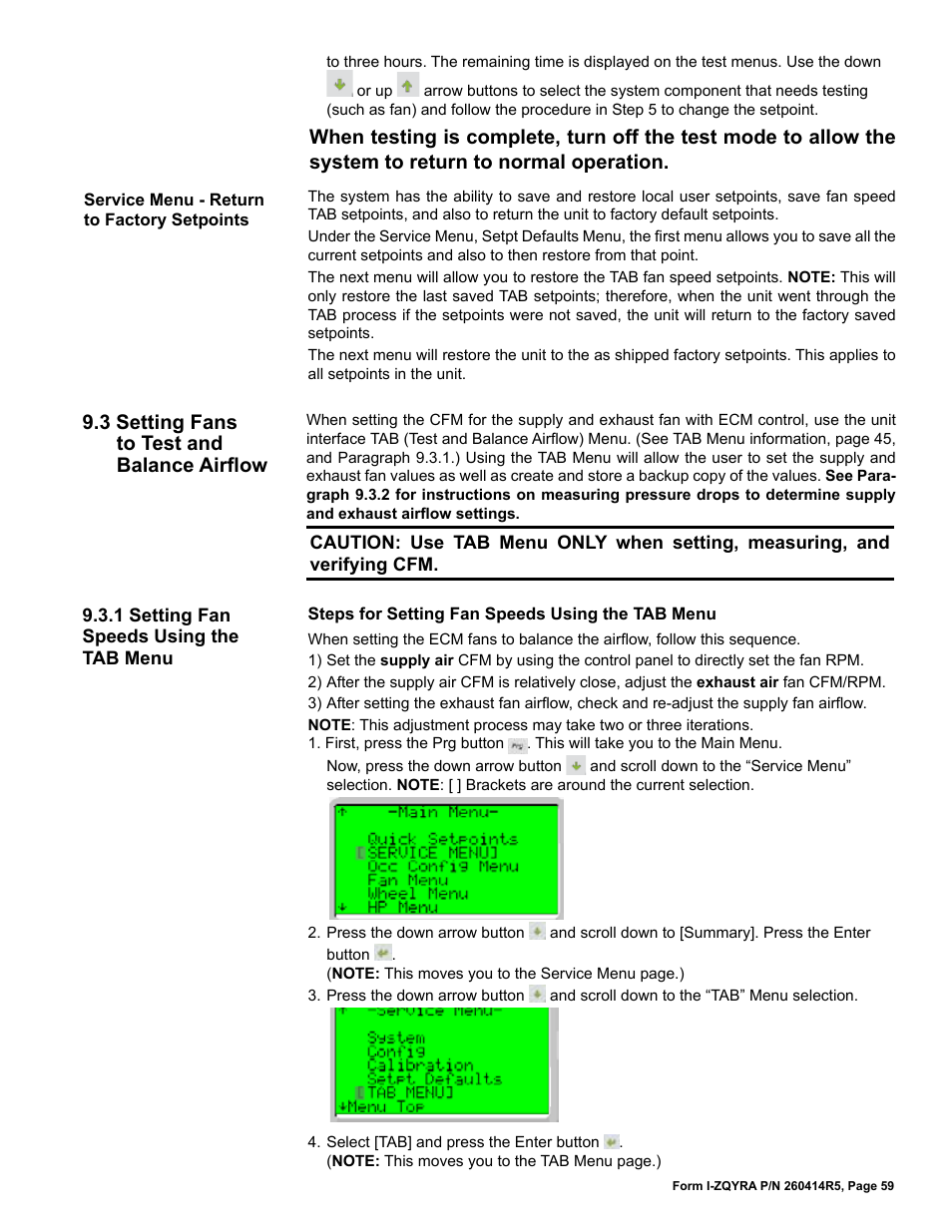 3 setting fans to test and balance airflow | Reznor ZQYRA Unit Installation Manual User Manual | Page 59 / 72