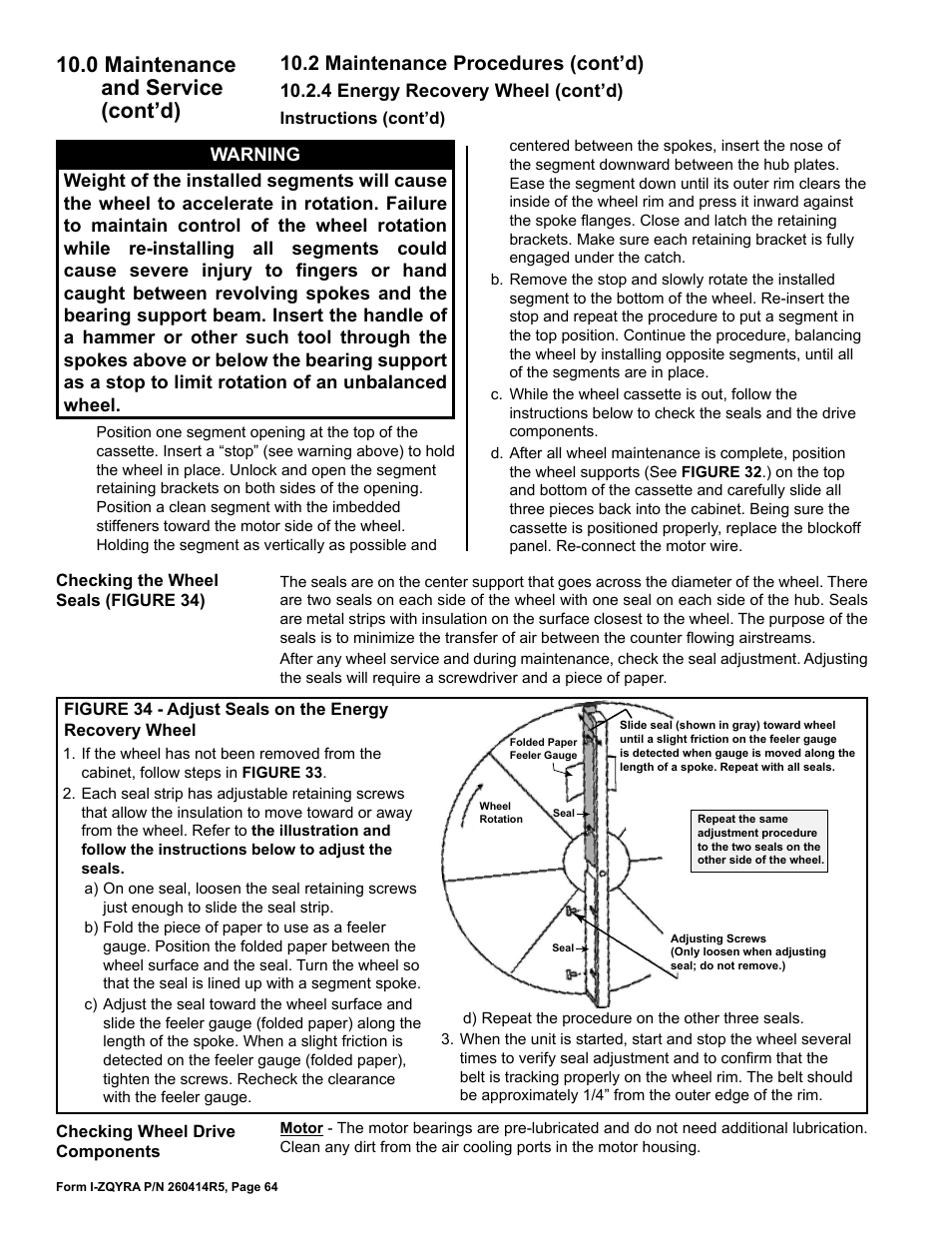 0 maintenance and service (cont’d), 2 maintenance procedures (cont’d) | Reznor ZQYRA Unit Installation Manual User Manual | Page 64 / 72