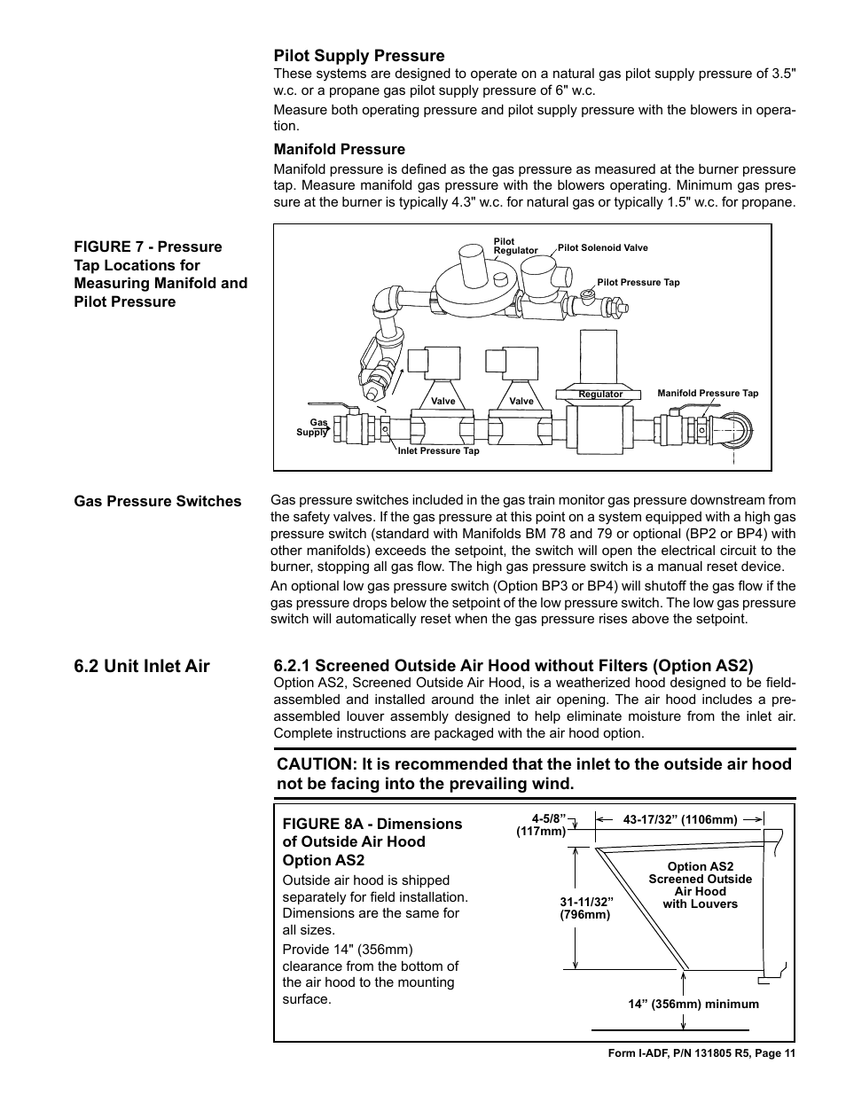 2 unit inlet air, Pilot supply pressure | Reznor ADFH Unit Installation Manual User Manual | Page 11 / 28