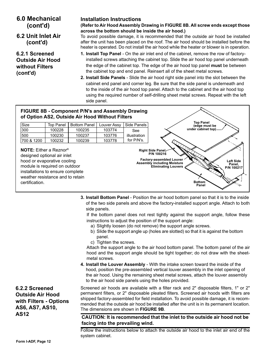 0 mechanical (cont'd), 2 unit inlet air (cont'd) | Reznor ADFH Unit Installation Manual User Manual | Page 12 / 28