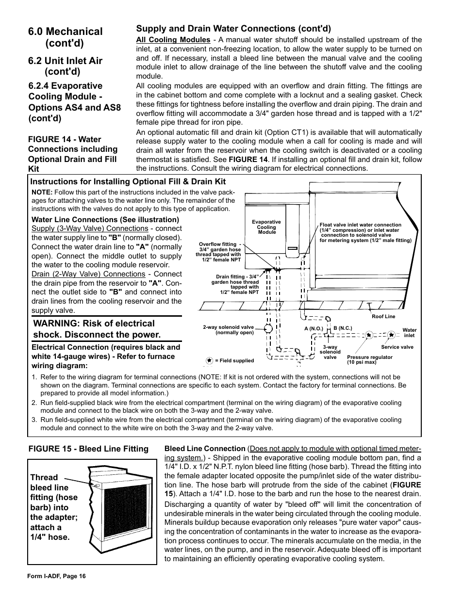 0 mechanical (cont'd), 2 unit inlet air (cont'd), Supply and drain water connections (cont'd) | Reznor ADFH Unit Installation Manual User Manual | Page 16 / 28