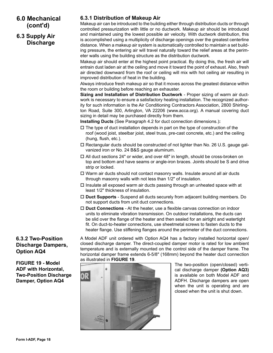3 supply air discharge, 0 mechanical (cont'd) | Reznor ADFH Unit Installation Manual User Manual | Page 18 / 28