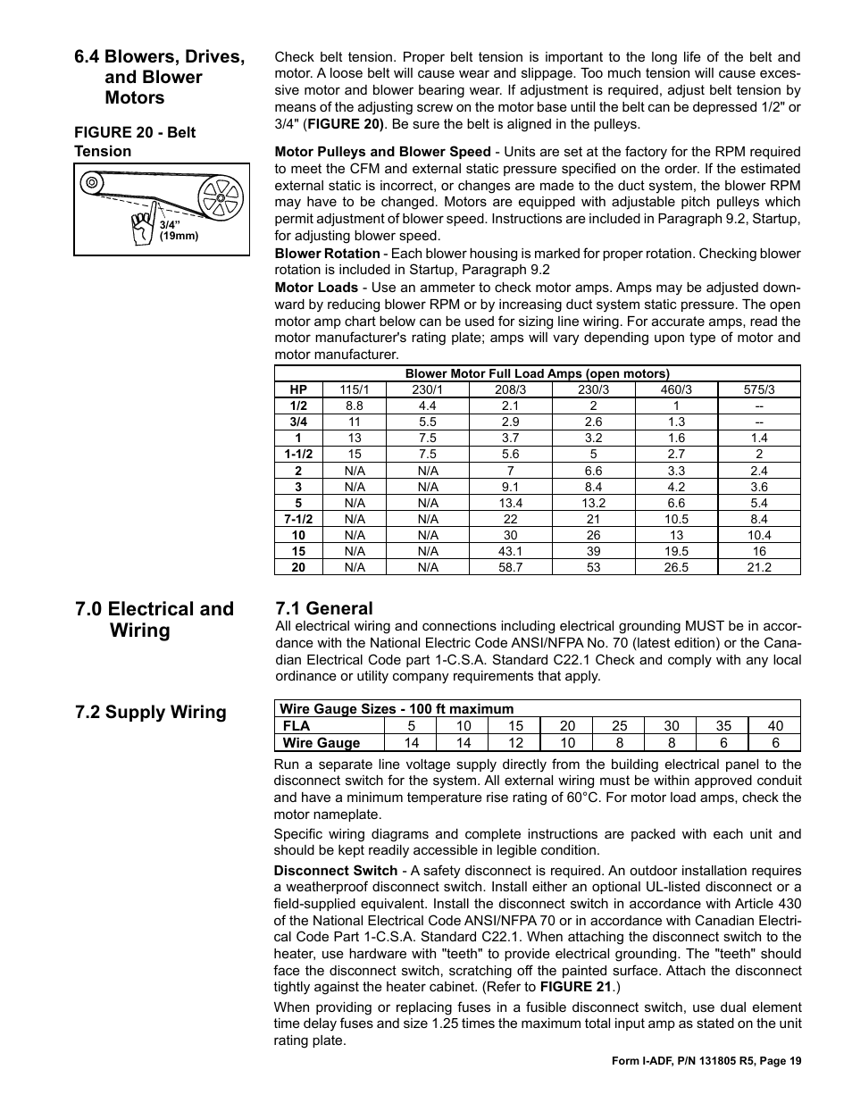 4 blowers, drives, and blower motors, 0 electrical and wiring, 1 general | 2 supply wiring | Reznor ADFH Unit Installation Manual User Manual | Page 19 / 28