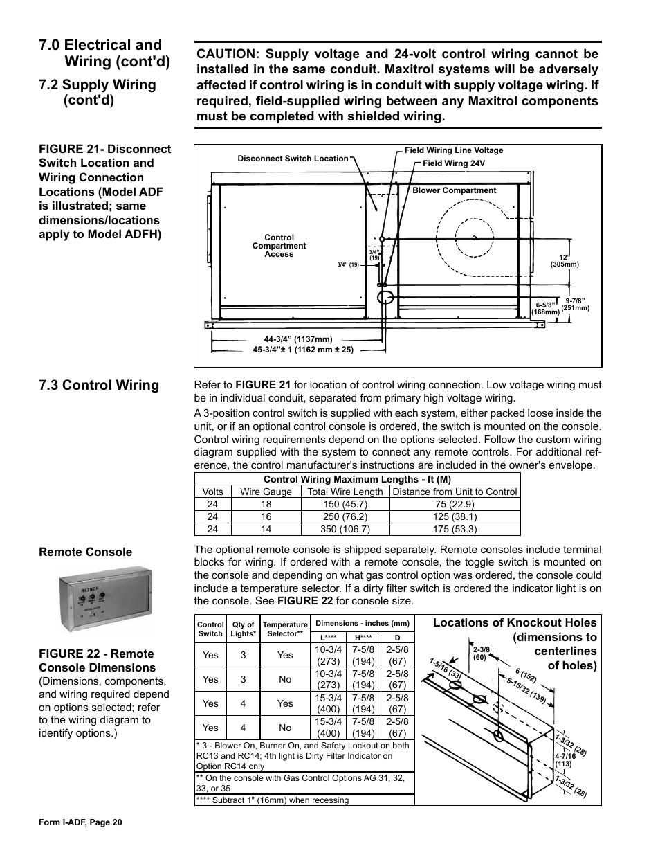 3 control wiring, 0 electrical and wiring (cont'd), 2 supply wiring (cont'd) | Reznor ADFH Unit Installation Manual User Manual | Page 20 / 28