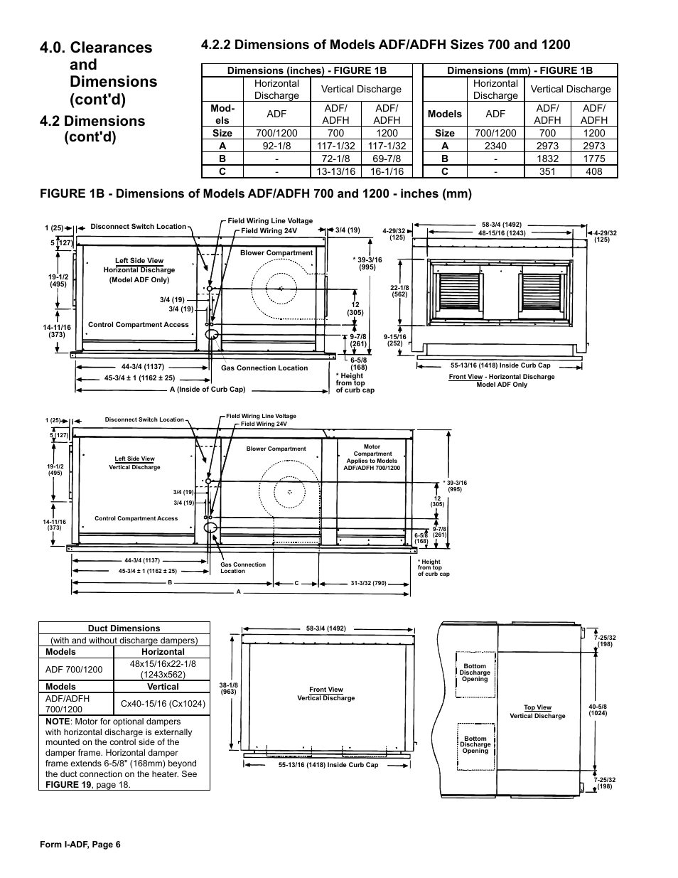 Clearances and dimensions (cont'd), 2 dimensions (cont'd) | Reznor ADFH Unit Installation Manual User Manual | Page 6 / 28