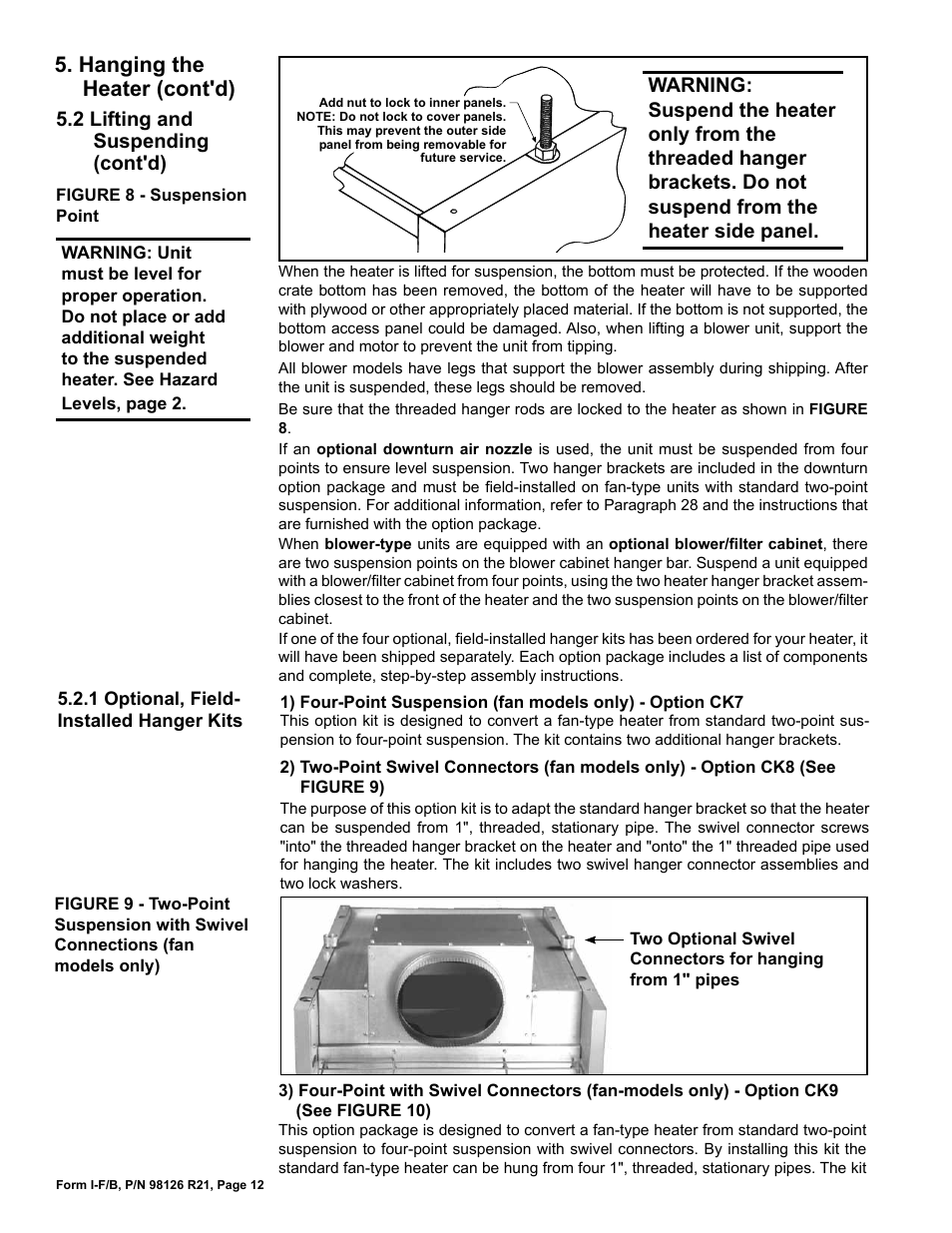 Hanging the heater (cont'd), 2 lifting and suspending (cont'd) | Reznor B Unit Installation Manual User Manual | Page 12 / 40