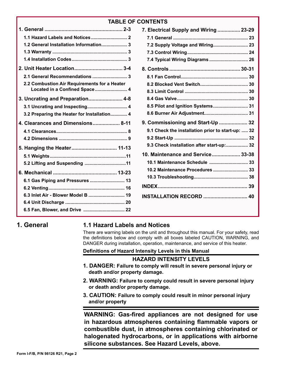 General | Reznor B Unit Installation Manual User Manual | Page 2 / 40
