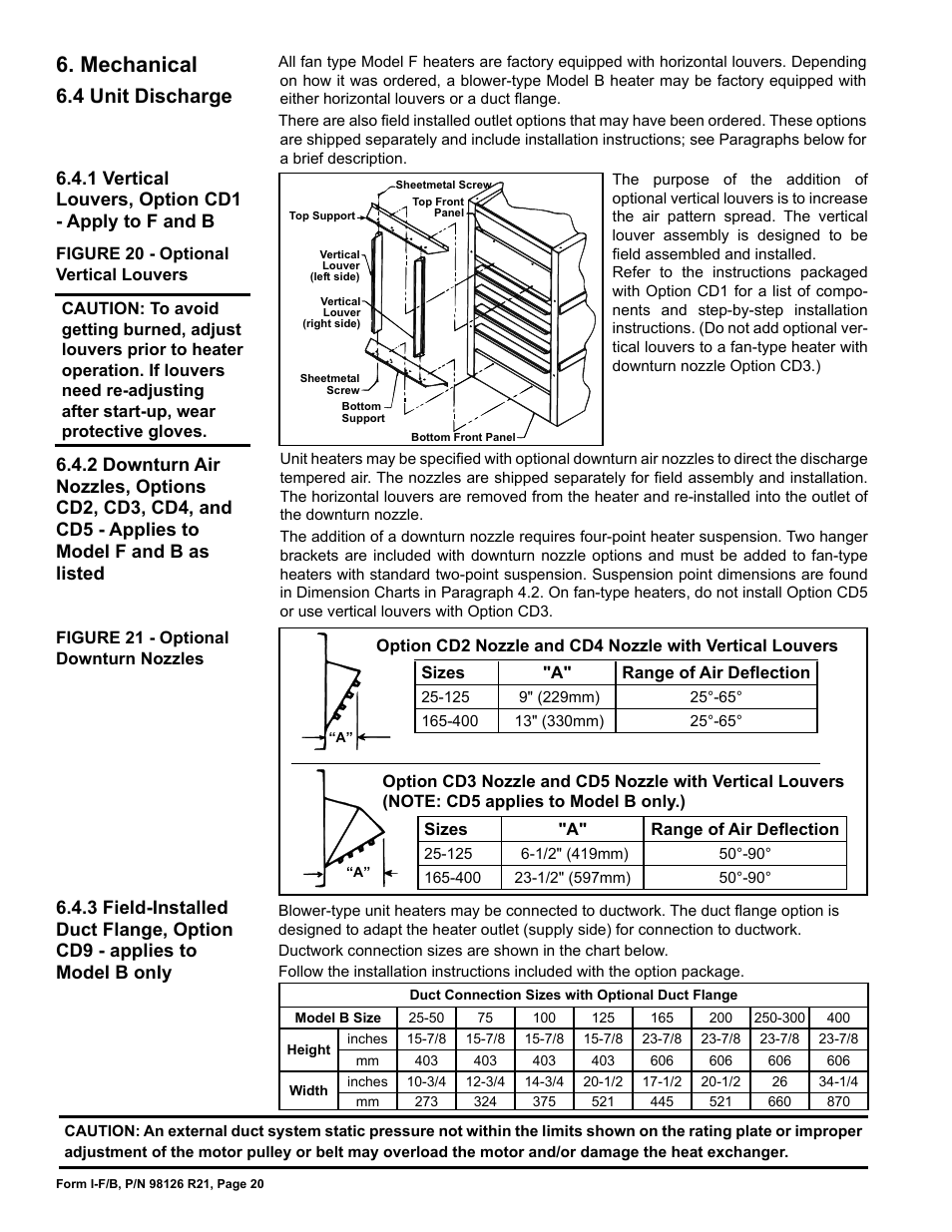 Mechanical, 4 unit discharge | Reznor B Unit Installation Manual User Manual | Page 20 / 40