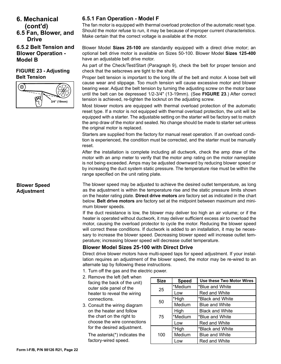 Mechanical (cont'd), 5 fan, blower, and drive | Reznor B Unit Installation Manual User Manual | Page 22 / 40