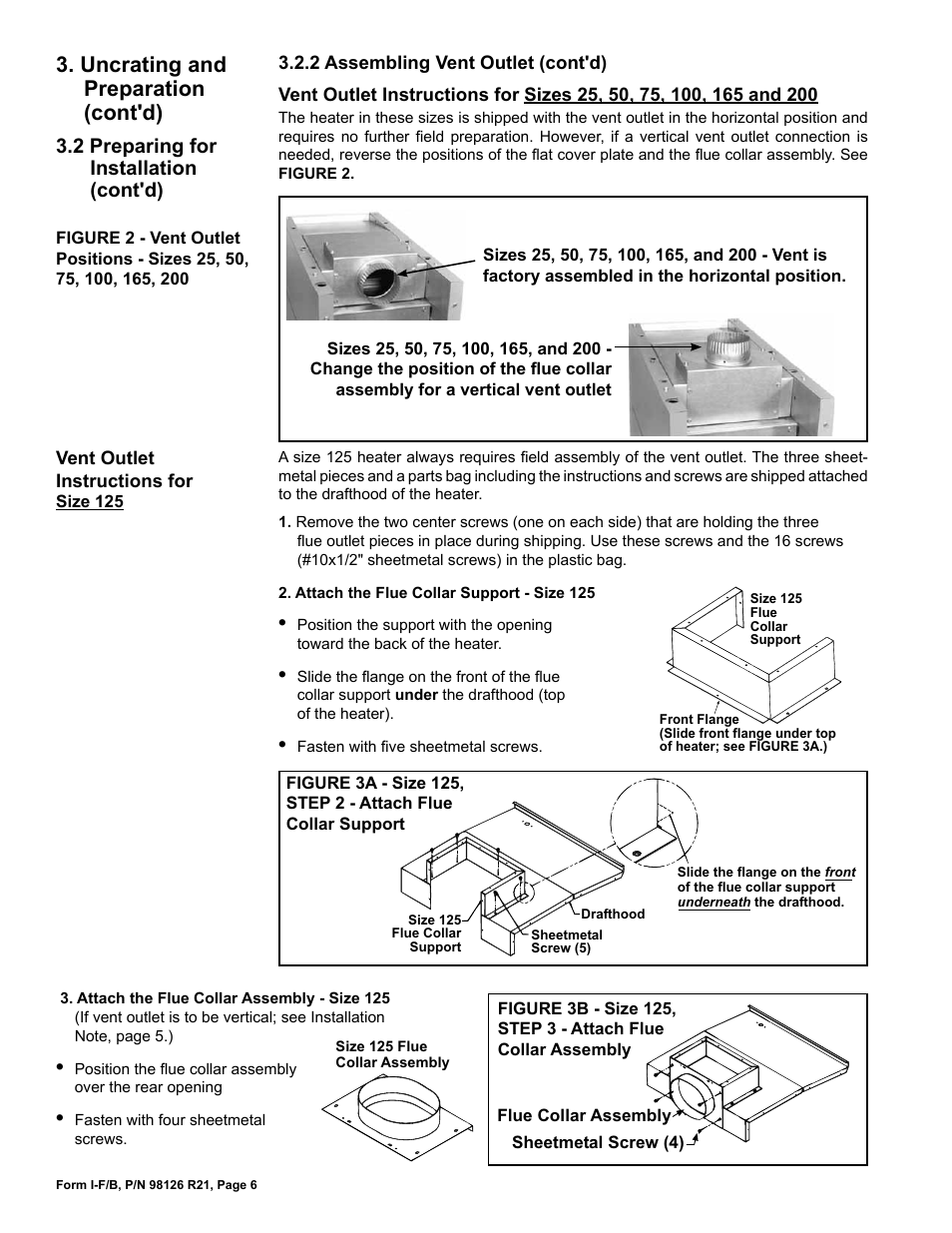Uncrating and preparation (cont'd), 2 preparing for installation (cont'd) | Reznor B Unit Installation Manual User Manual | Page 6 / 40
