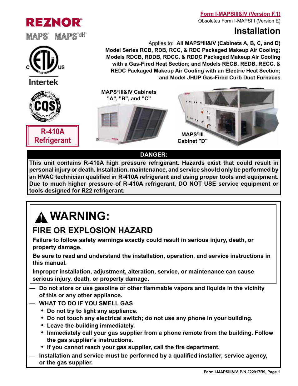 Reznor RECC Unit Installation Manual User Manual | 76 pages