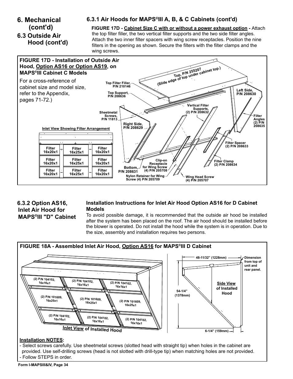 Mechanical (cont'd), 3 outside air hood (cont'd), 2 option as16, inlet air hood for maps | Iii 