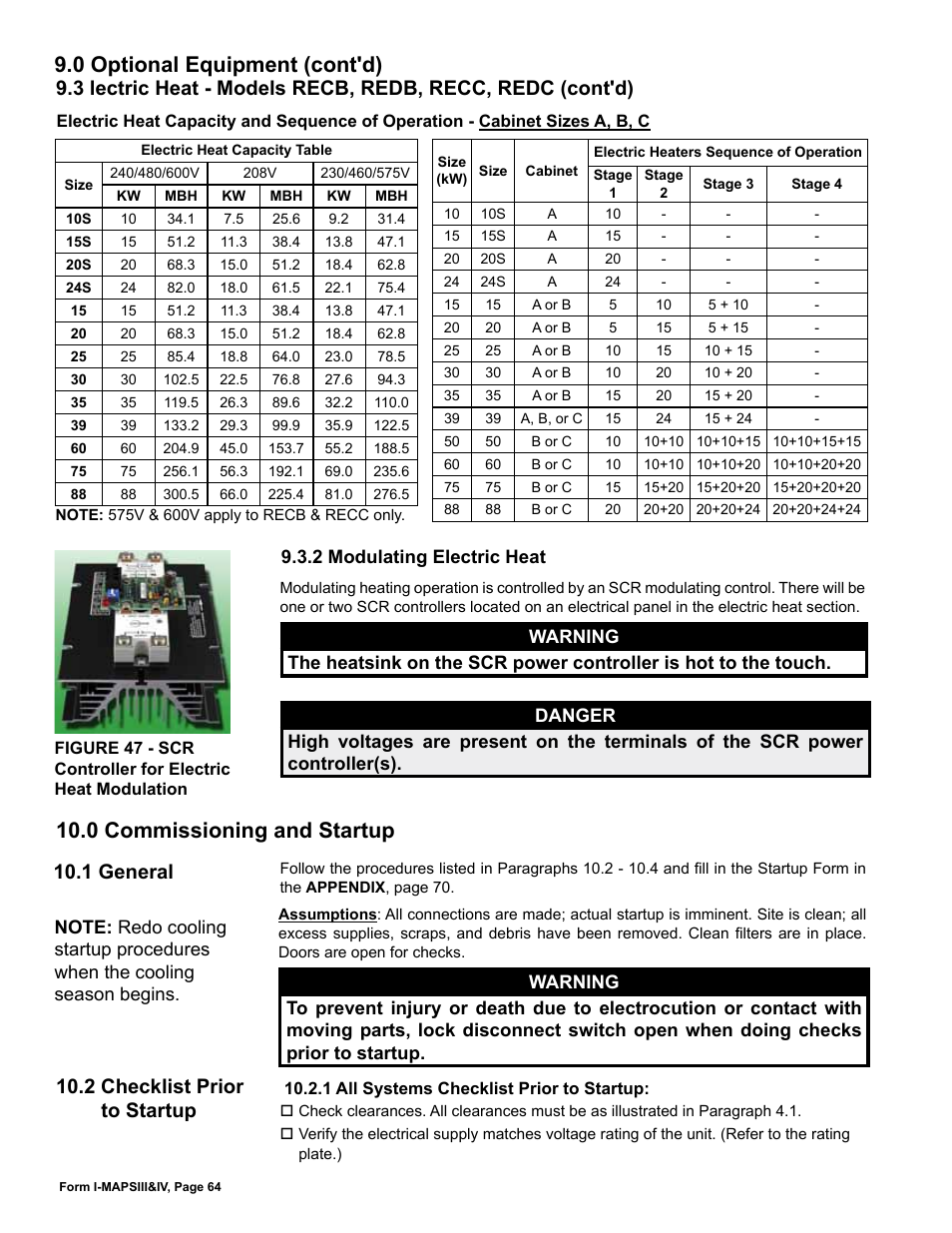 0 commissioning and startup, 1 general, 2 checklist prior to startup | 0 optional equipment (cont'd) | Reznor RECC Unit Installation Manual User Manual | Page 64 / 76