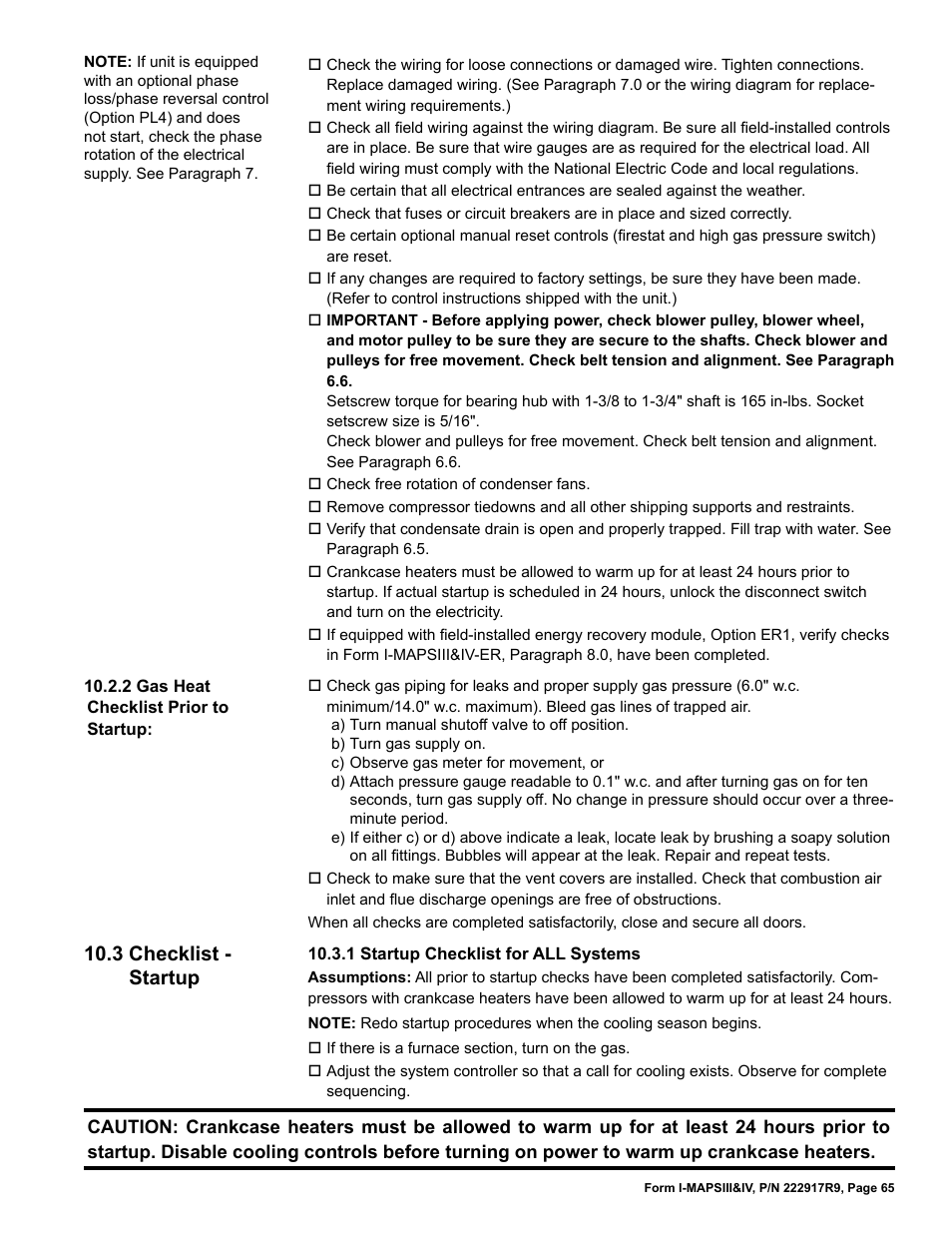 3 checklist - startup | Reznor RECC Unit Installation Manual User Manual | Page 65 / 76