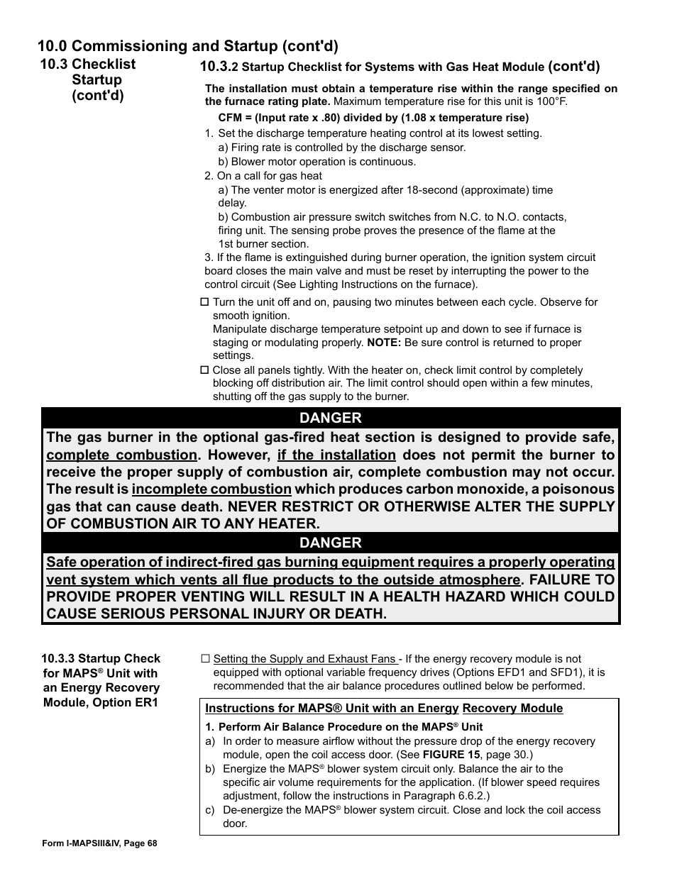 0 commissioning and startup (cont'd), 3 checklist startup (cont'd) 10.3 | Reznor RECC Unit Installation Manual User Manual | Page 68 / 76