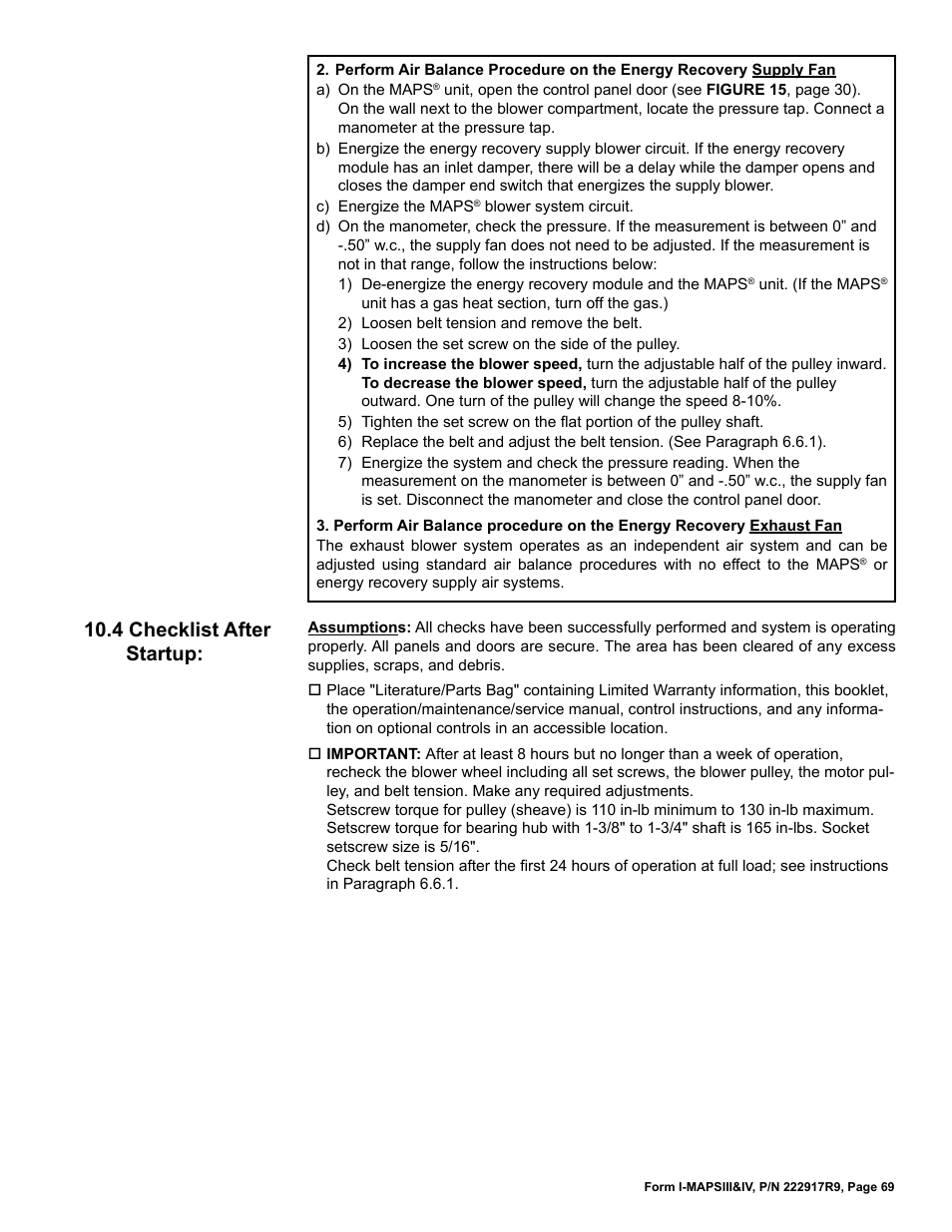 4 checklist after startup | Reznor RECC Unit Installation Manual User Manual | Page 69 / 76