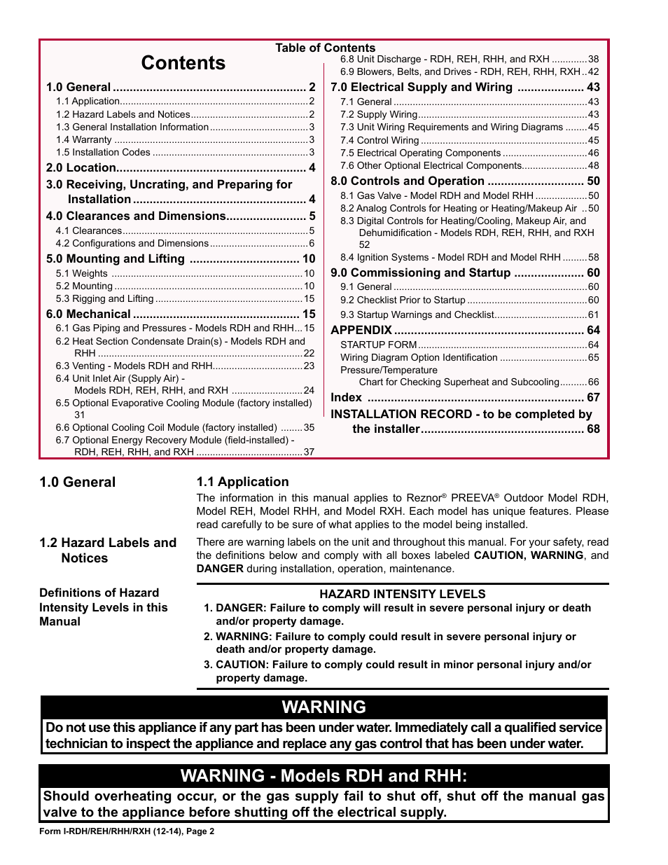 Reznor RXH (Outdoor PreevA) Unit Installation Manual User Manual | Page 2 / 68