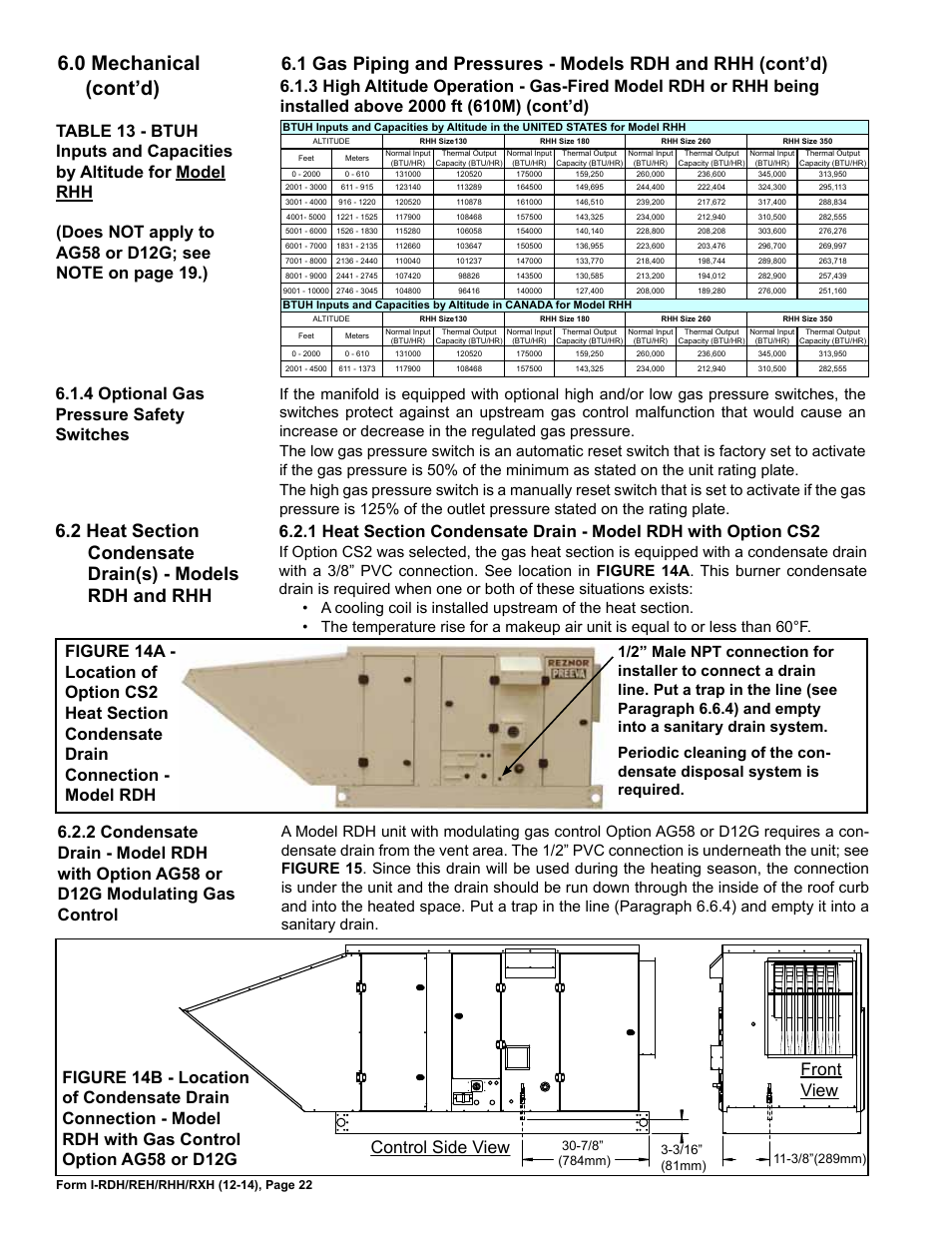 0 mechanical (cont’d), 4 optional gas pressure safety switches | Reznor RXH (Outdoor PreevA) Unit Installation Manual User Manual | Page 22 / 68
