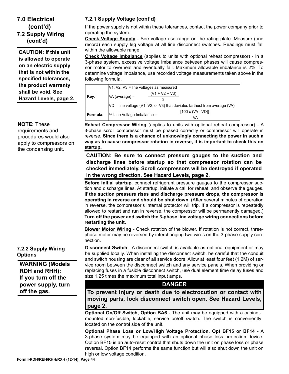 0 electrical (cont’d) | Reznor RXH (Outdoor PreevA) Unit Installation Manual User Manual | Page 44 / 68