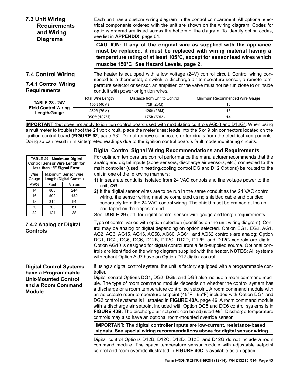 3 unit wiring requirements and wiring diagrams, 4 control wiring | Reznor RXH (Outdoor PreevA) Unit Installation Manual User Manual | Page 45 / 68