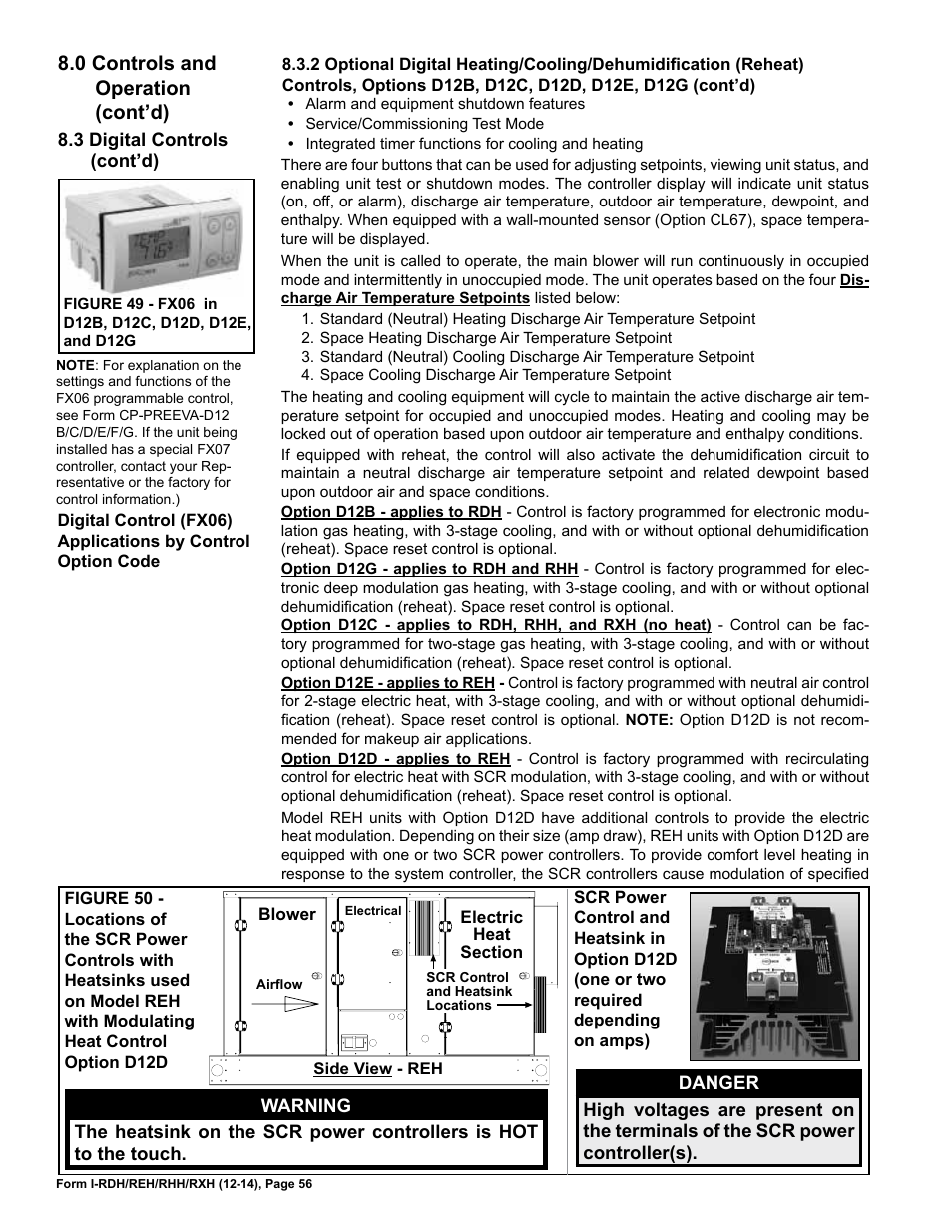 0 controls and operation (cont’d) | Reznor RXH (Outdoor PreevA) Unit Installation Manual User Manual | Page 56 / 68