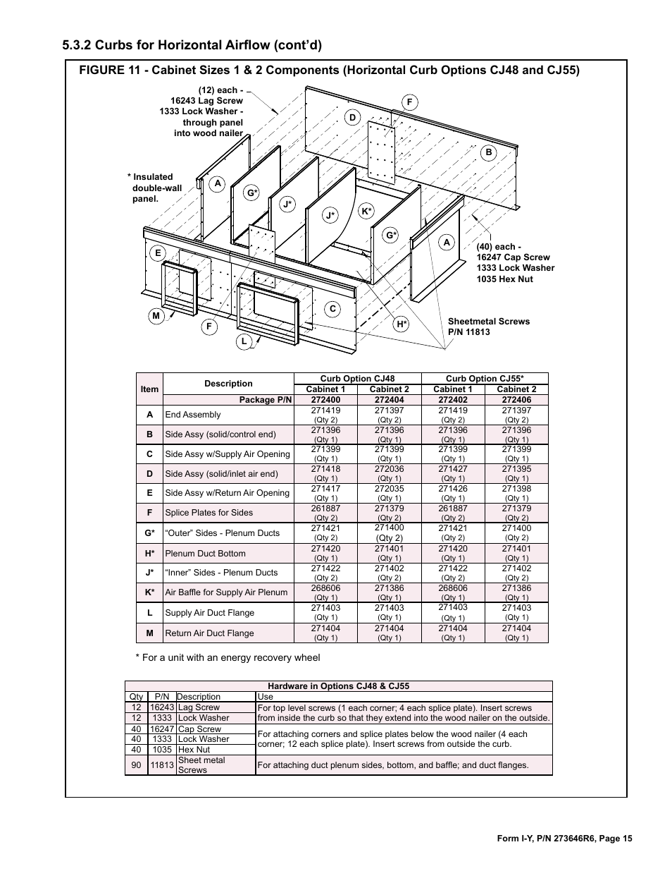 2 curbs for horizontal airflow (cont’d) | Reznor YDSA Unit Installation Manual User Manual | Page 15 / 76