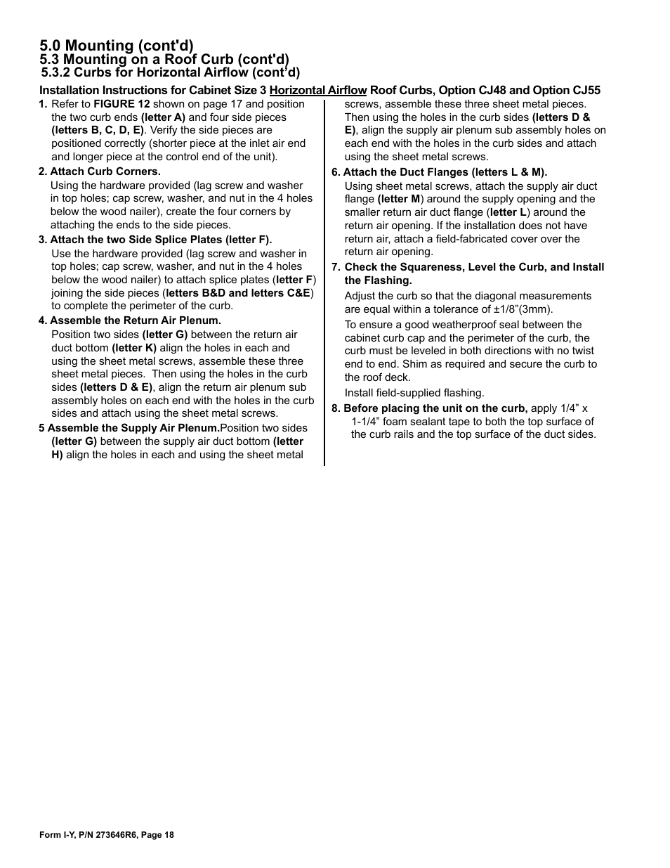 0 mounting (cont'd), 3 mounting on a roof curb (cont'd) | Reznor YDSA Unit Installation Manual User Manual | Page 18 / 76