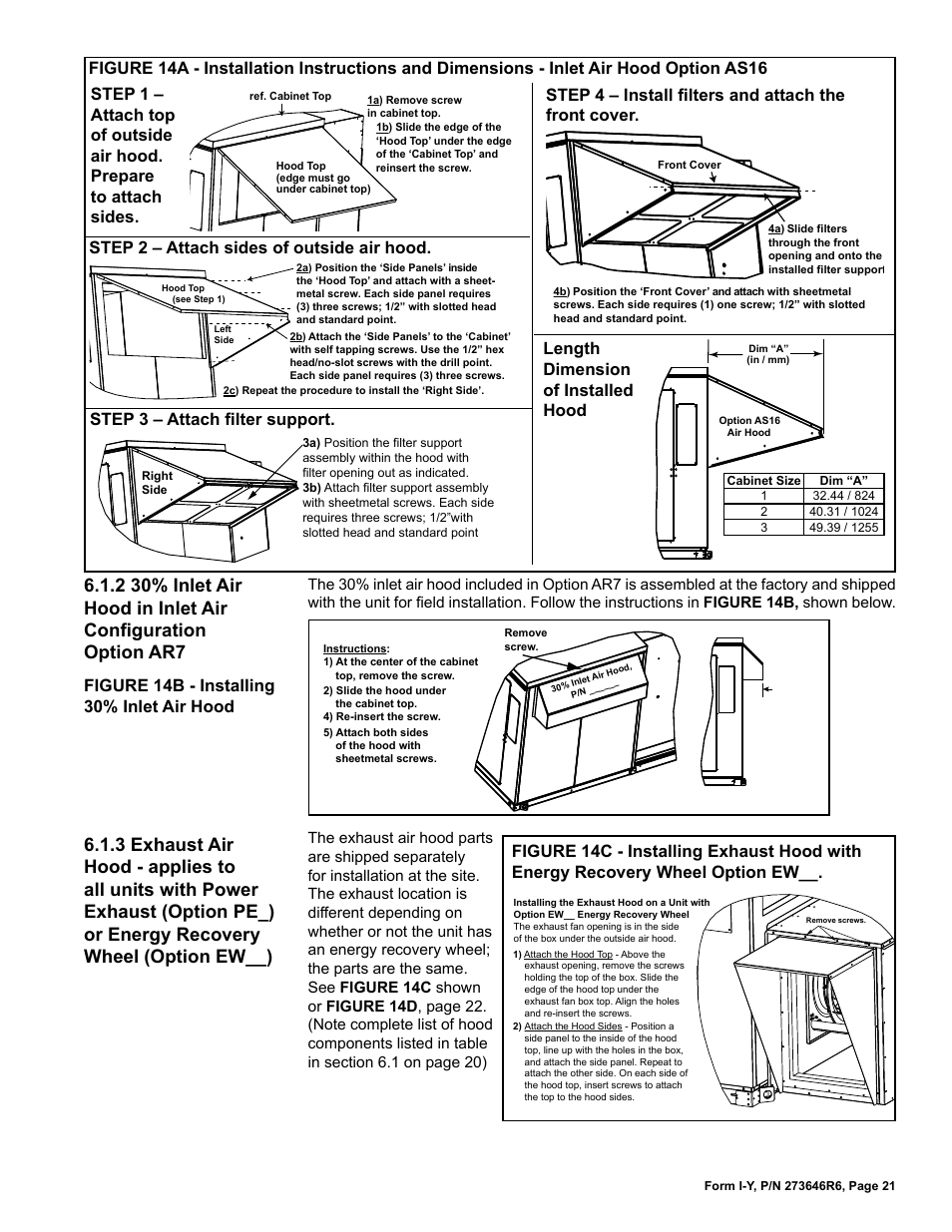 Figure 14b - installing 30% inlet air hood | Reznor YDSA Unit Installation Manual User Manual | Page 21 / 76