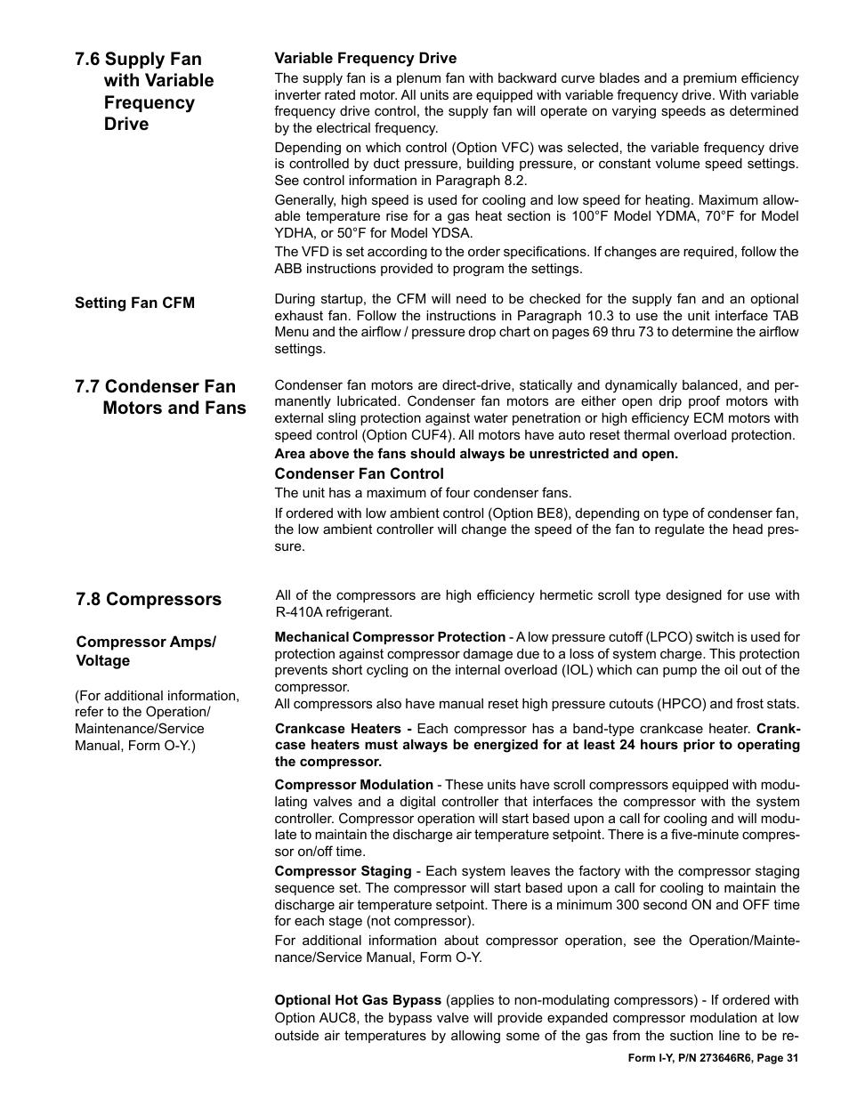 6 supply fan with variable frequency drive, 7 condenser fan motors and fans, 8 compressors | Reznor YDSA Unit Installation Manual User Manual | Page 31 / 76