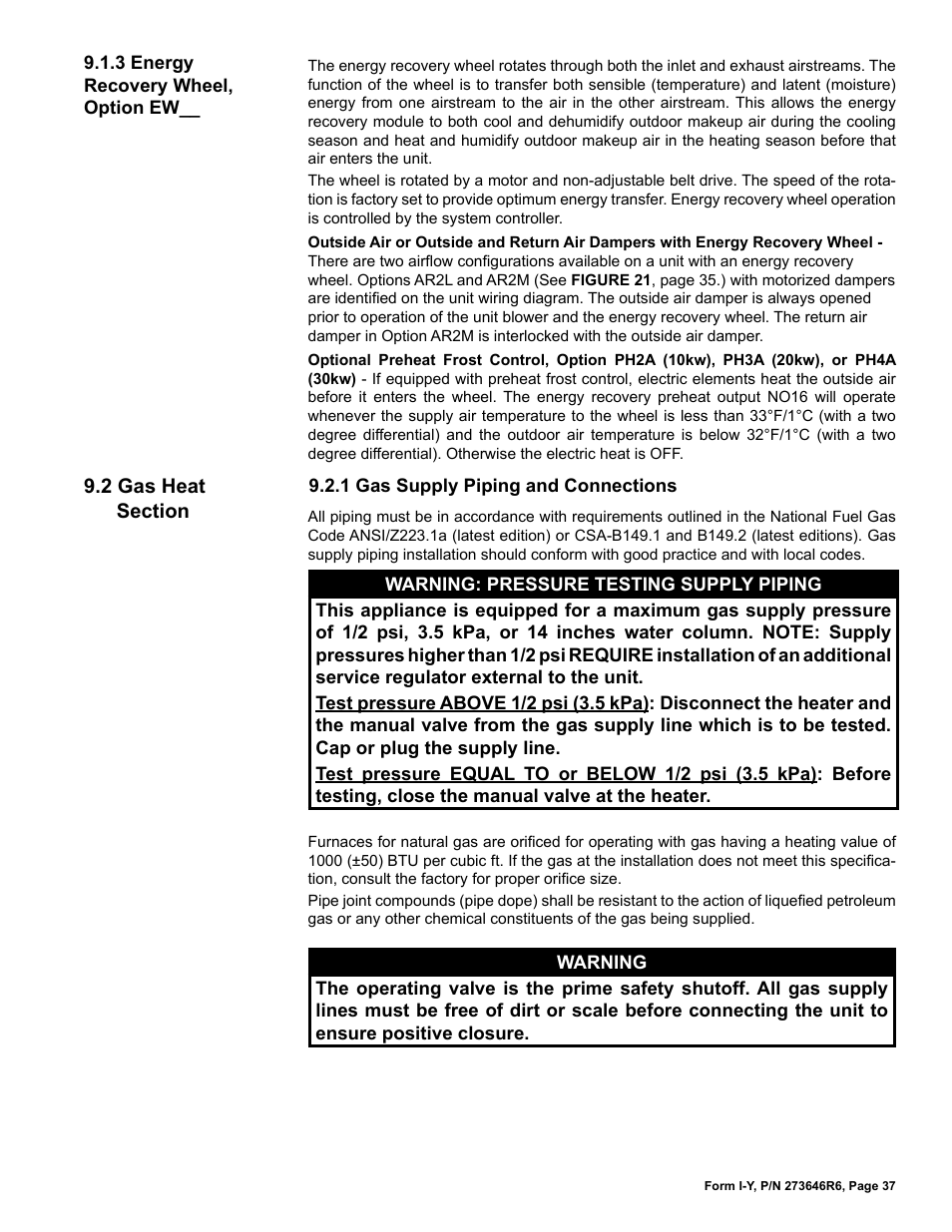 2 gas heat section | Reznor YDSA Unit Installation Manual User Manual | Page 37 / 76