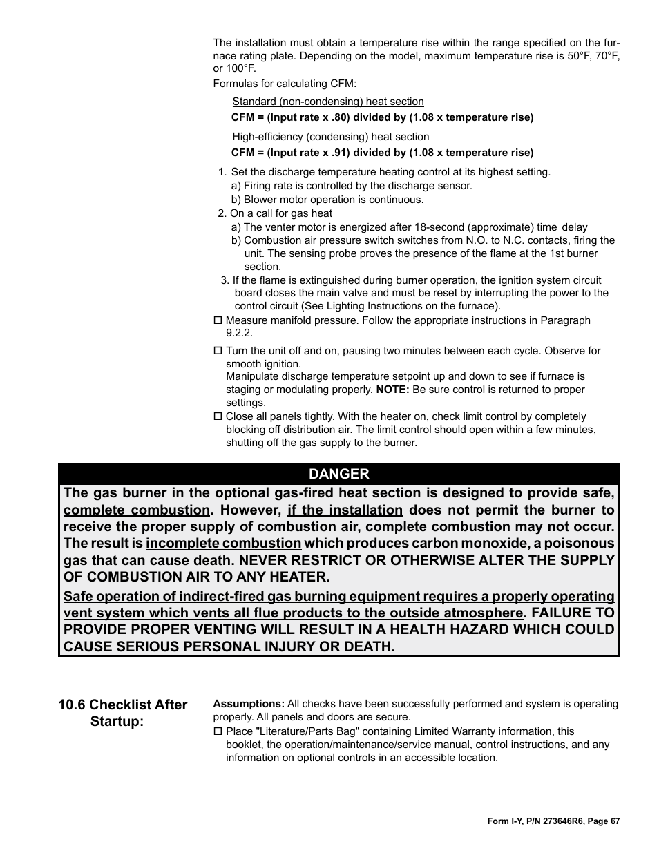 6 checklist after startup | Reznor YDSA Unit Installation Manual User Manual | Page 67 / 76