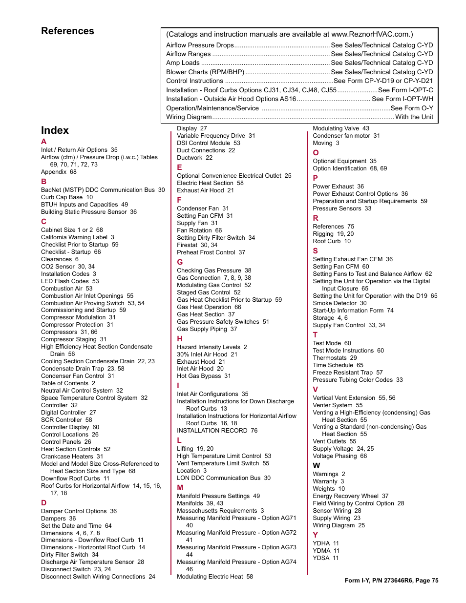 References, Index | Reznor YDSA Unit Installation Manual User Manual | Page 75 / 76
