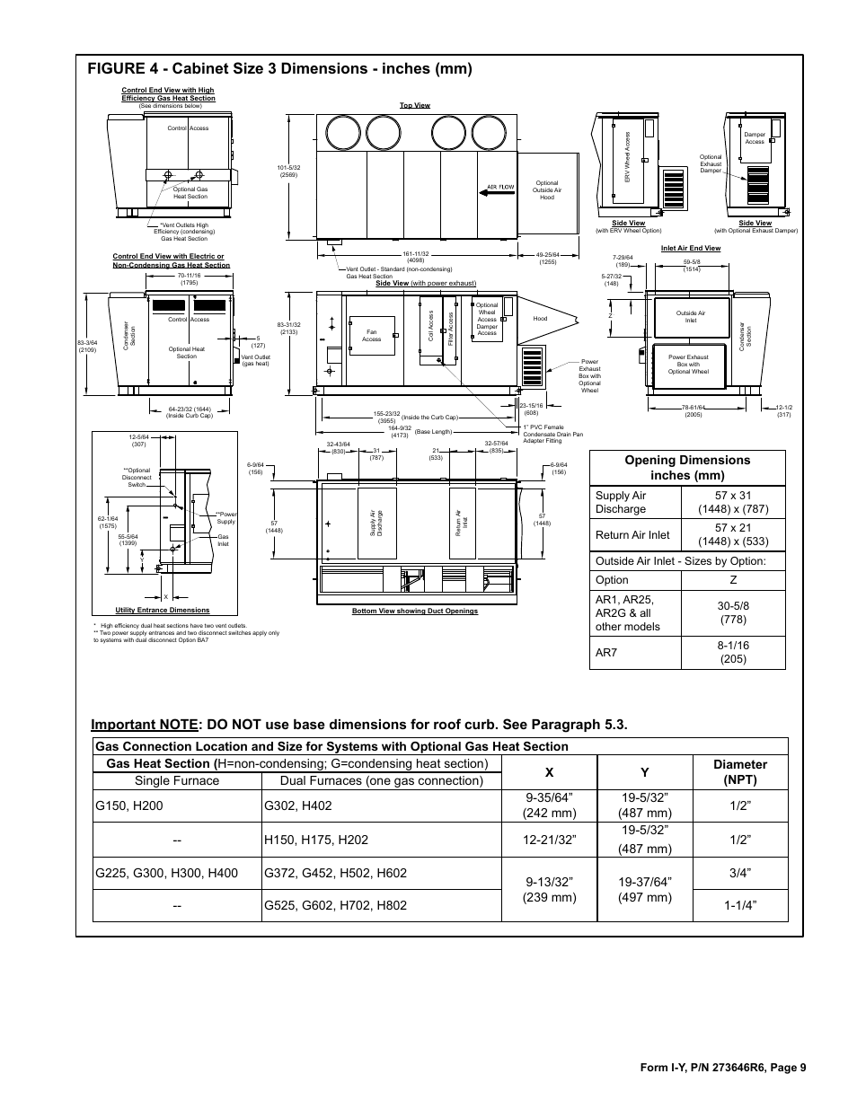 Figure 4 - cabinet size 3 dimensions - inches (mm) | Reznor YDSA Unit Installation Manual User Manual | Page 9 / 76