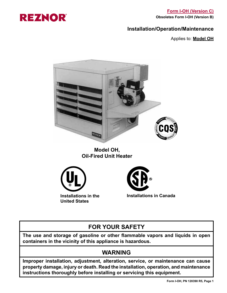 Reznor OH Unit Installation Manual User Manual | 28 pages