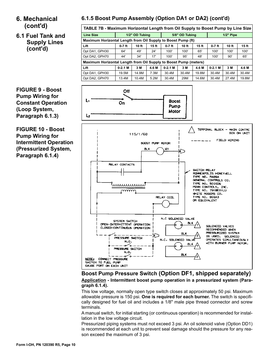 Mechanical (cont'd), 1 fuel tank and supply lines (cont'd), Option df1, shipped separately) | Boost pump pressure switch, 5 boost pump assembly (option da1 or da2) (cont'd) | Reznor OH Unit Installation Manual User Manual | Page 10 / 28