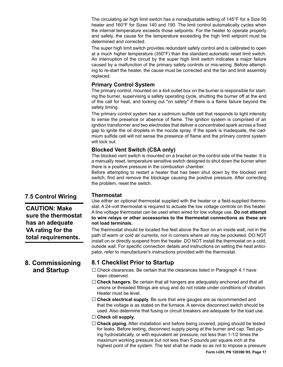 Commissioning and startup | Reznor OH Unit Installation Manual User Manual | Page 17 / 28