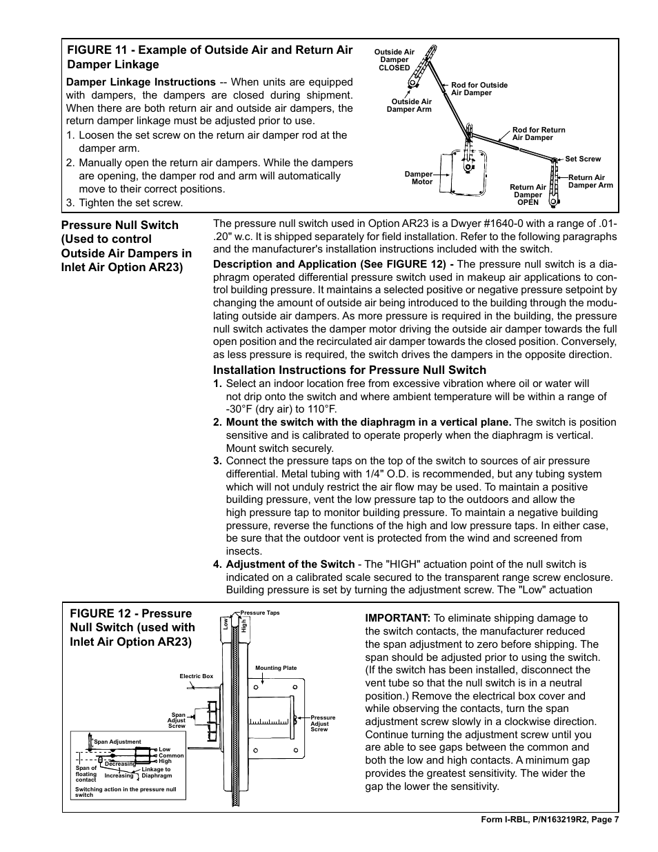 Installation instructions for pressure null switch | Reznor RBL (Cabinet Blower) Unit Installation Manual User Manual | Page 7 / 12