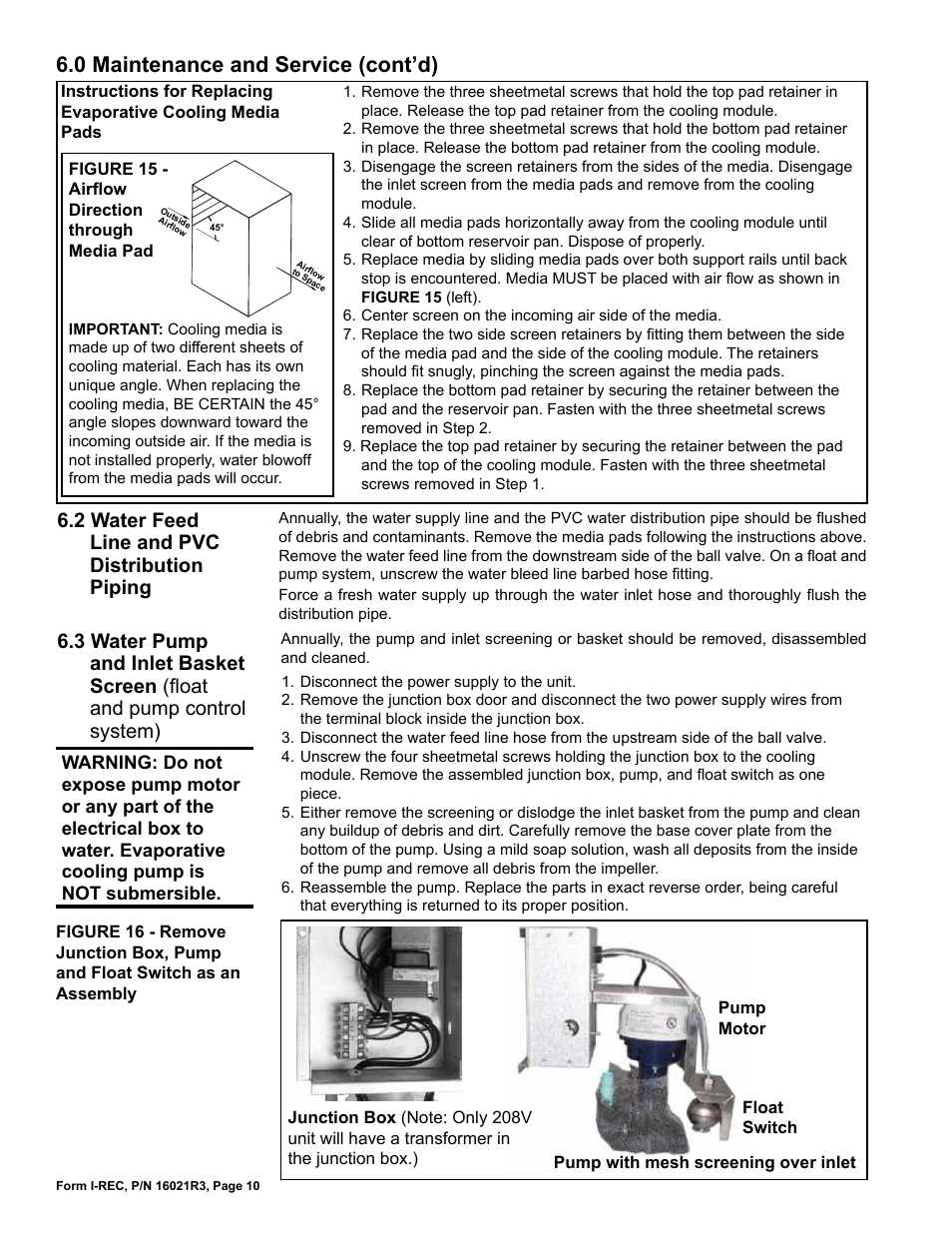 0 maintenance and service (cont’d) | Reznor REC (Evaporative Cooling) Unit Installation Manual User Manual | Page 10 / 12