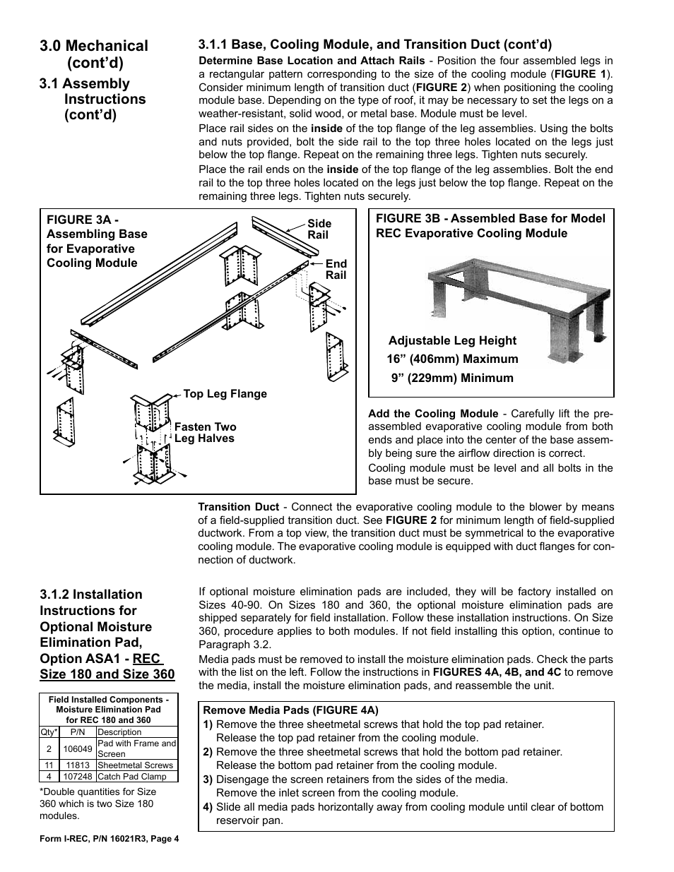 0 mechanical (cont’d), 1 assembly instructions (cont’d) | Reznor REC (Evaporative Cooling) Unit Installation Manual User Manual | Page 4 / 12
