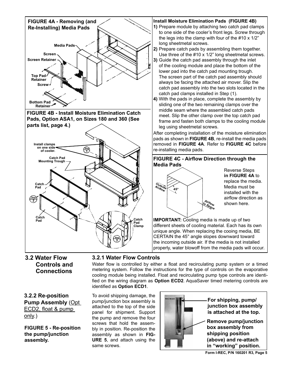 2 water flow controls and connections, 1 water flow controls | Reznor REC (Evaporative Cooling) Unit Installation Manual User Manual | Page 5 / 12