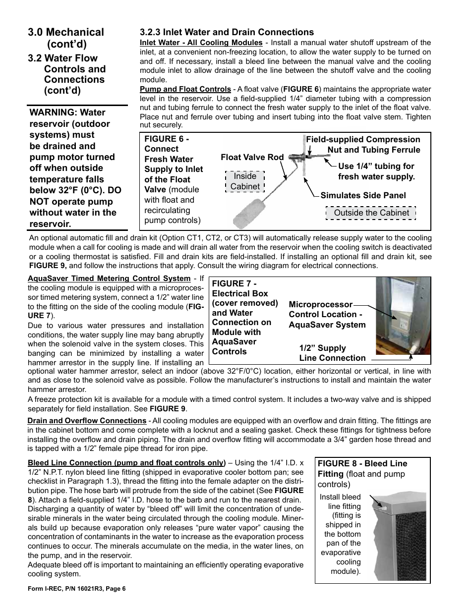 0 mechanical (cont’d), 2 water flow controls and connections (cont’d) | Reznor REC (Evaporative Cooling) Unit Installation Manual User Manual | Page 6 / 12