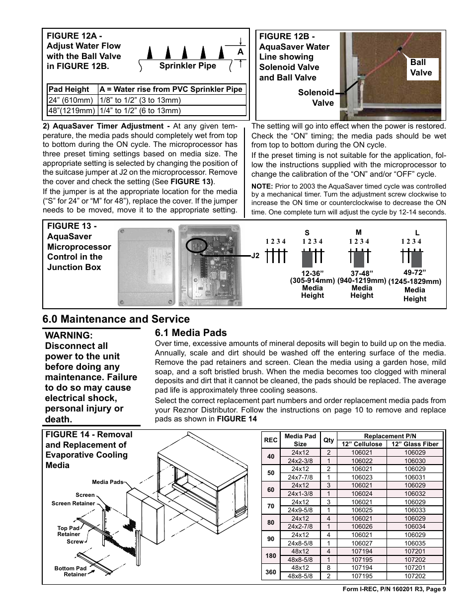 0 maintenance and service, 1 media pads | Reznor REC (Evaporative Cooling) Unit Installation Manual User Manual | Page 9 / 12