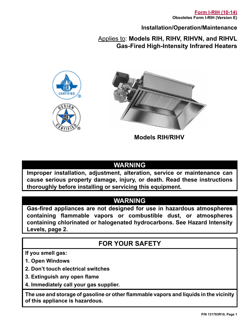 Reznor RIHVL Unit Installation Manual User Manual | 20 pages