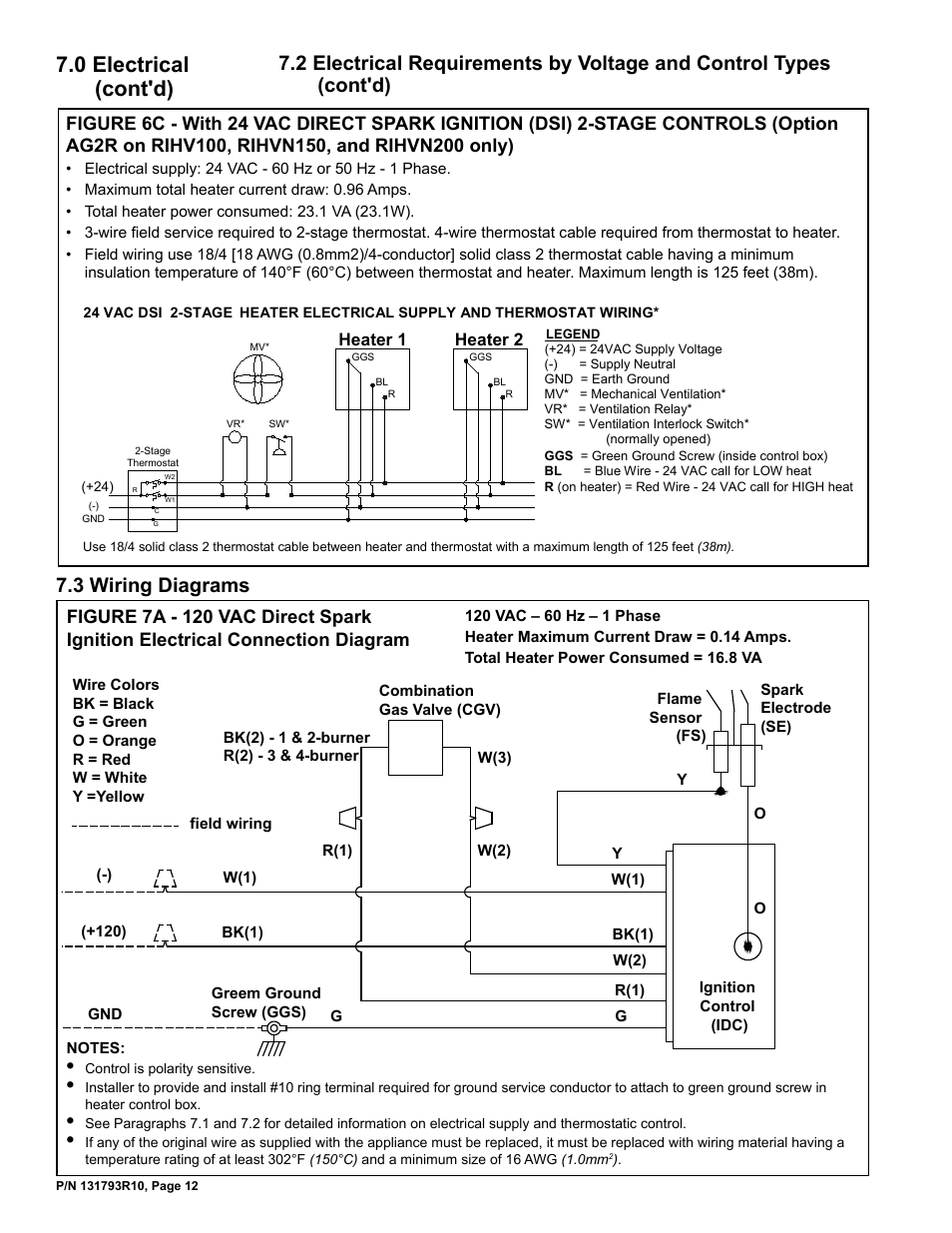 3 wiring diagrams, 0 electrical (cont'd) | Reznor RIHVL Unit Installation Manual User Manual | Page 12 / 20
