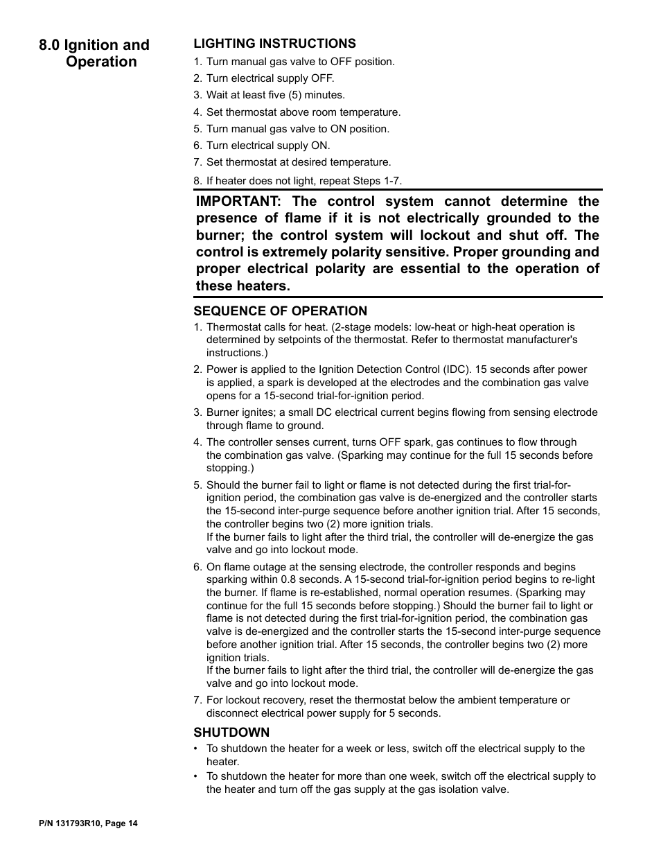 0 ignition and operation | Reznor RIHVL Unit Installation Manual User Manual | Page 14 / 20